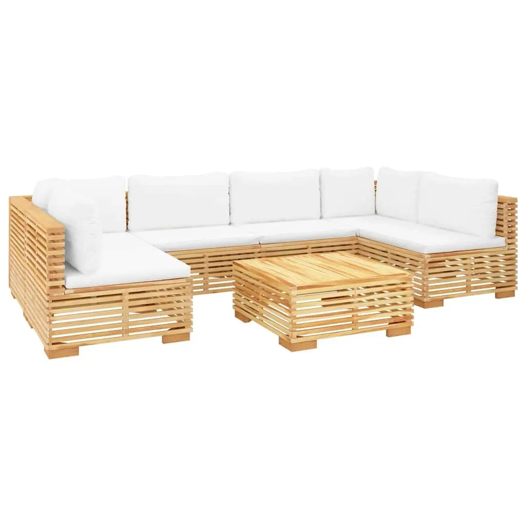 Garden Lounge Set Brown 7 Piece Solid Teak Wood Cushions