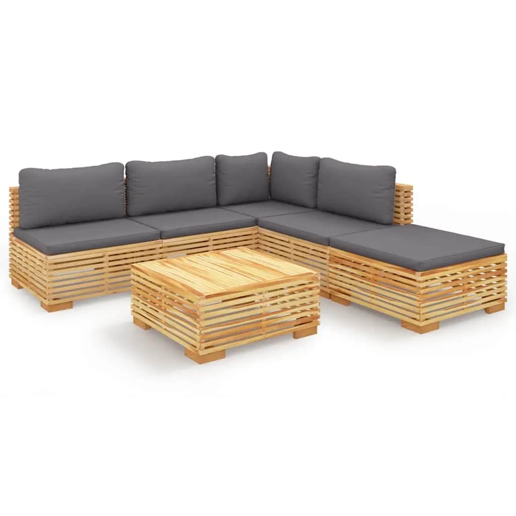 Garden Lounge Set Brown 6 Piece Outdoor Furniture Teak Wood with Cushions