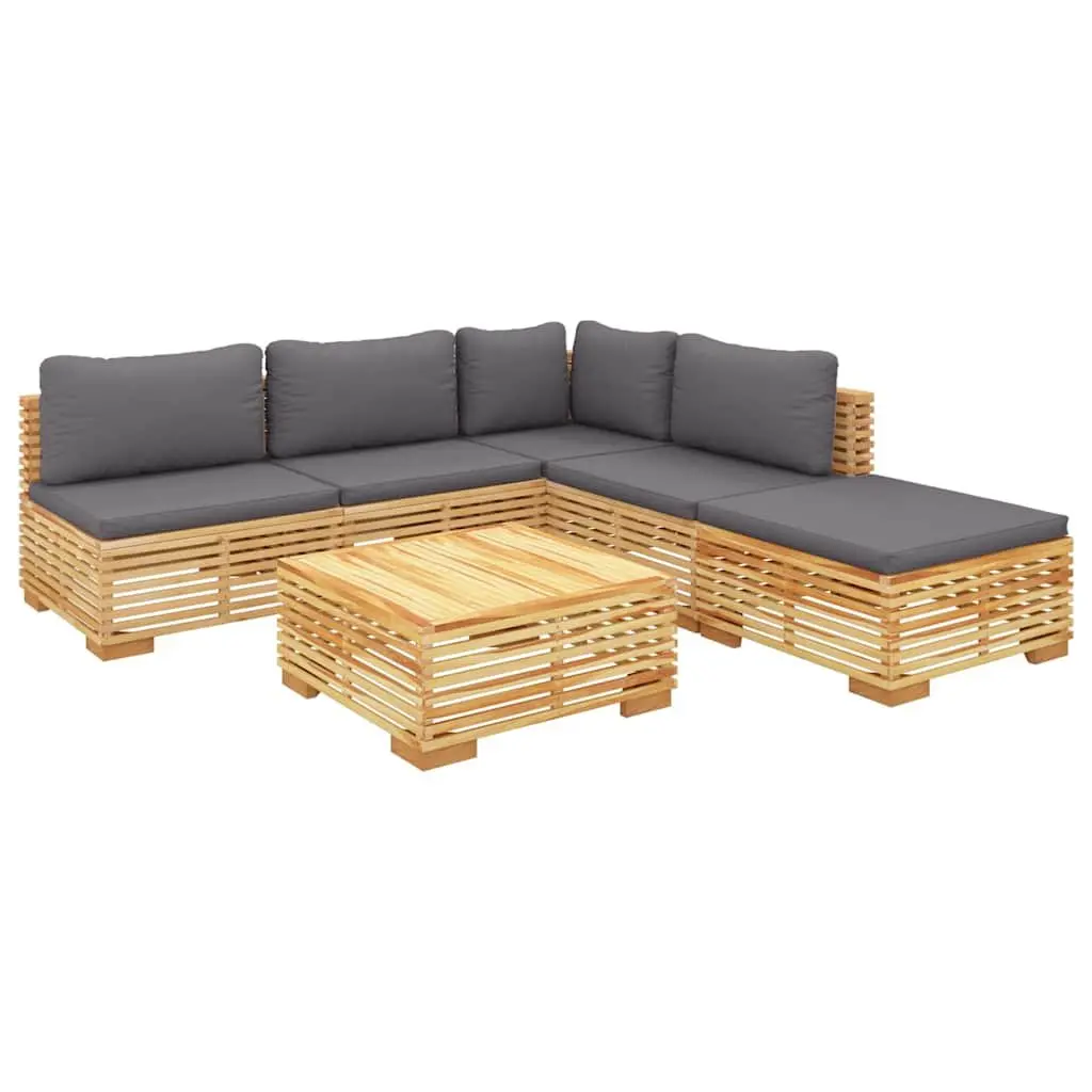 Garden Lounge Set Brown 6 Piece Outdoor Furniture Teak Wood with Cushions