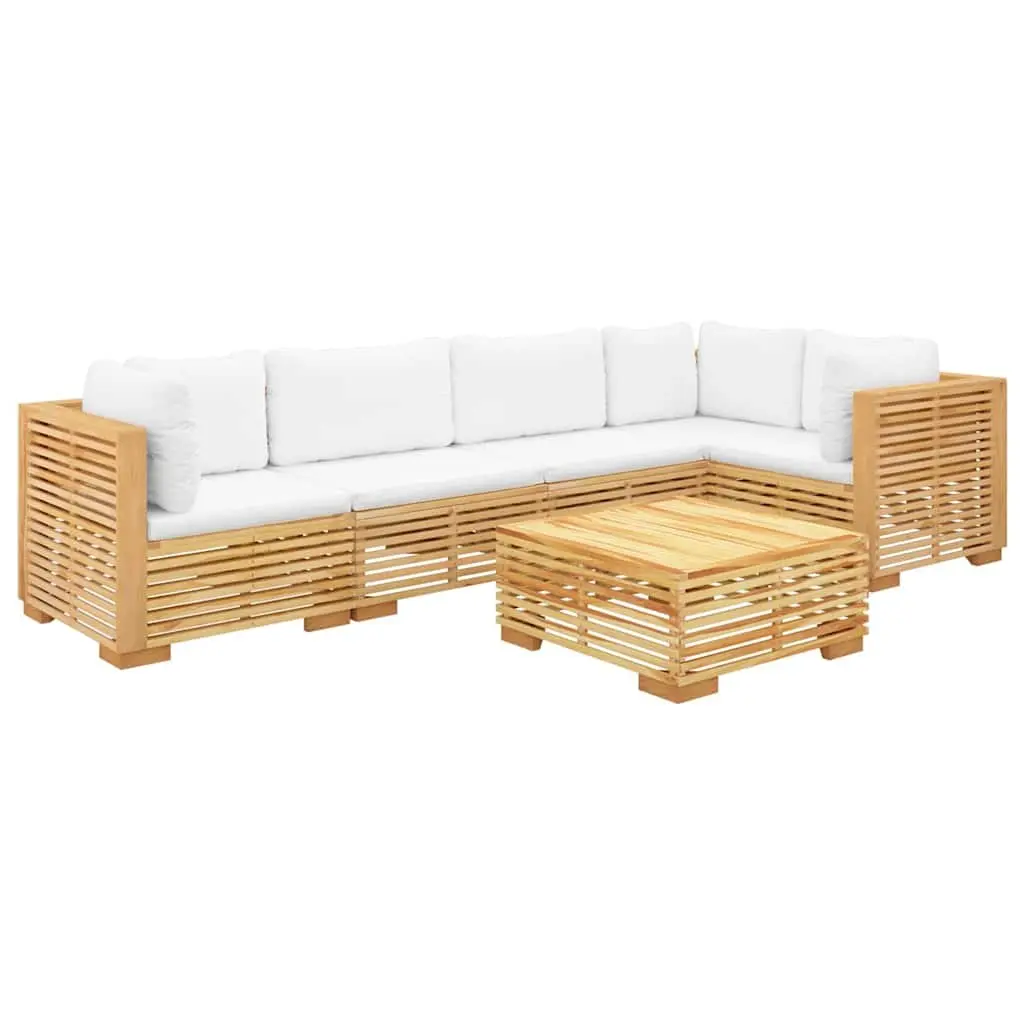 Garden Lounge Set Brown 6 Piece Solid Teak Wood with Cushions