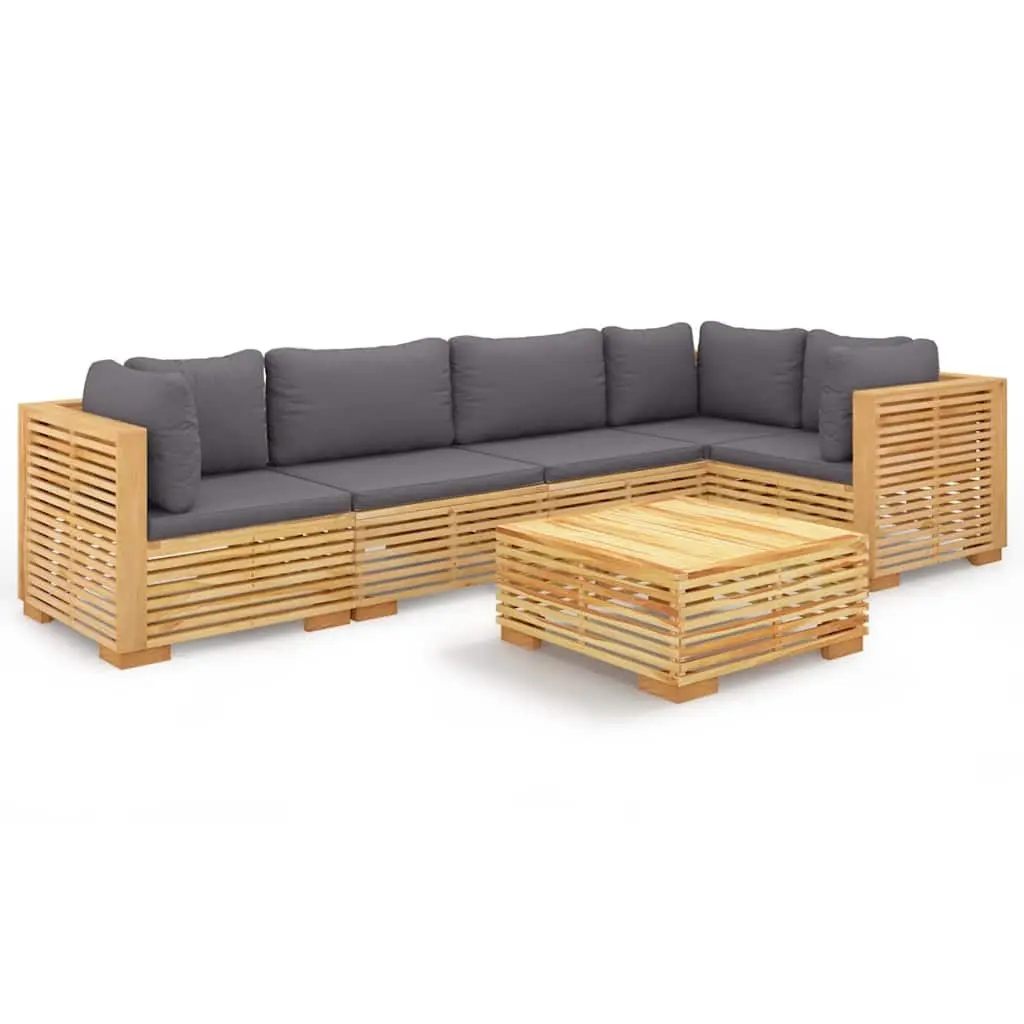 Garden Lounge Set Brown 6 Piece Outdoor Furniture Teak Wood with Cushions