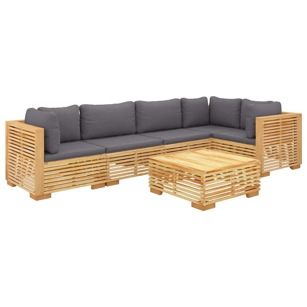 Garden Lounge Set Brown 6 Piece Outdoor Furniture Teak Wood with Cushions