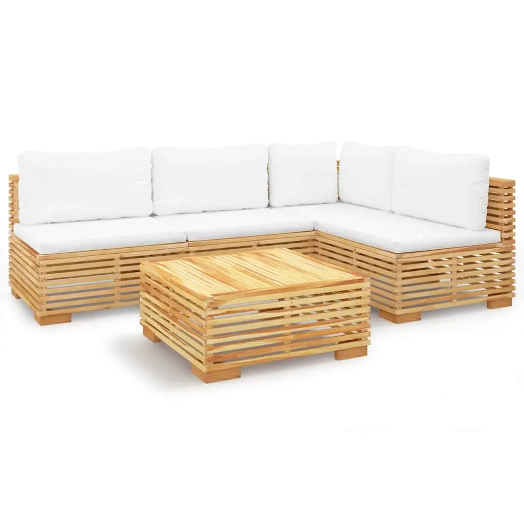 Garden Lounge Set 5 Piece Outdoor Furniture Teak Wood with Cushions Brown