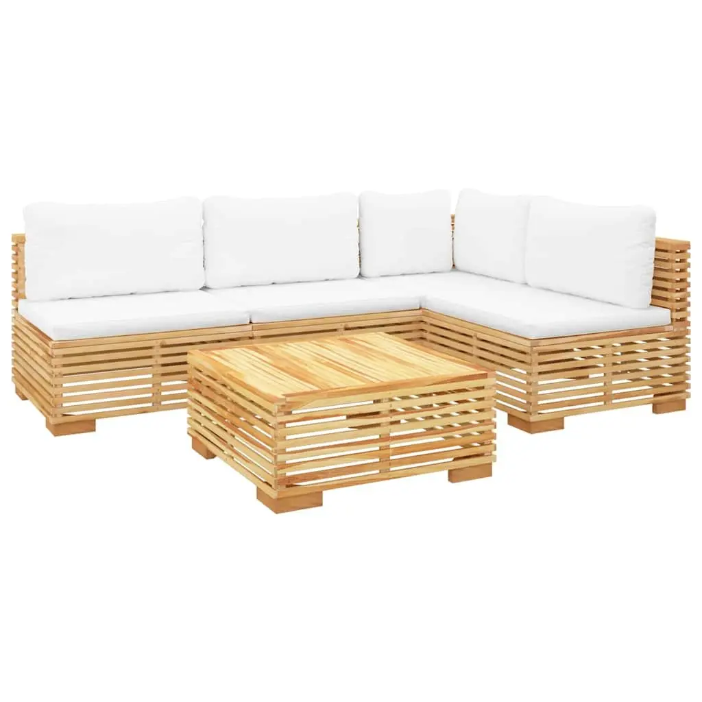 Garden Lounge Set 5 Piece Outdoor Furniture Teak Wood with Cushions Brown
