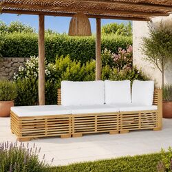 3 Piece Garden Lounge Set with Cushions Solid Teak Wood Outdoor Furniture Brown