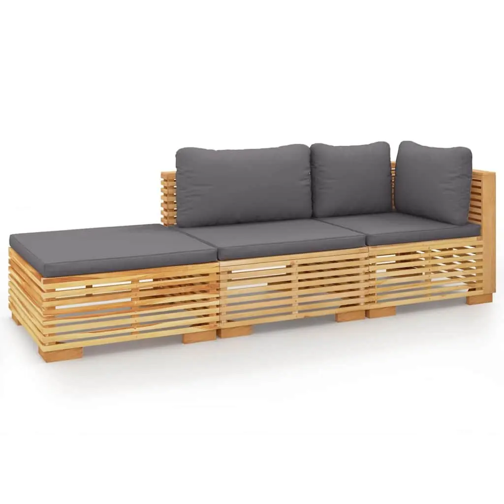 3 Piece Outdoor Garden Lounge Set Brown Solid Teak Wood Cushions