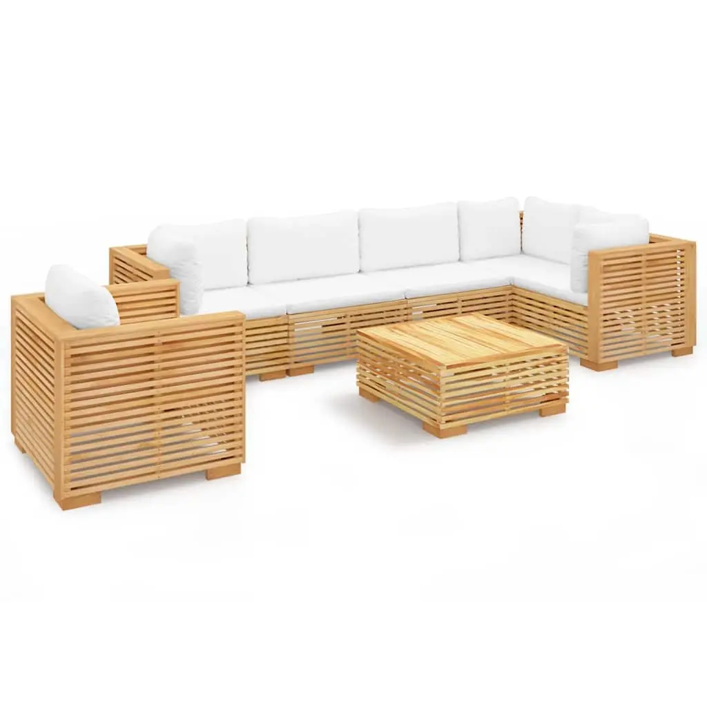 7 Piece Garden Lounge Set Brown Solid Teak Wood Cushions