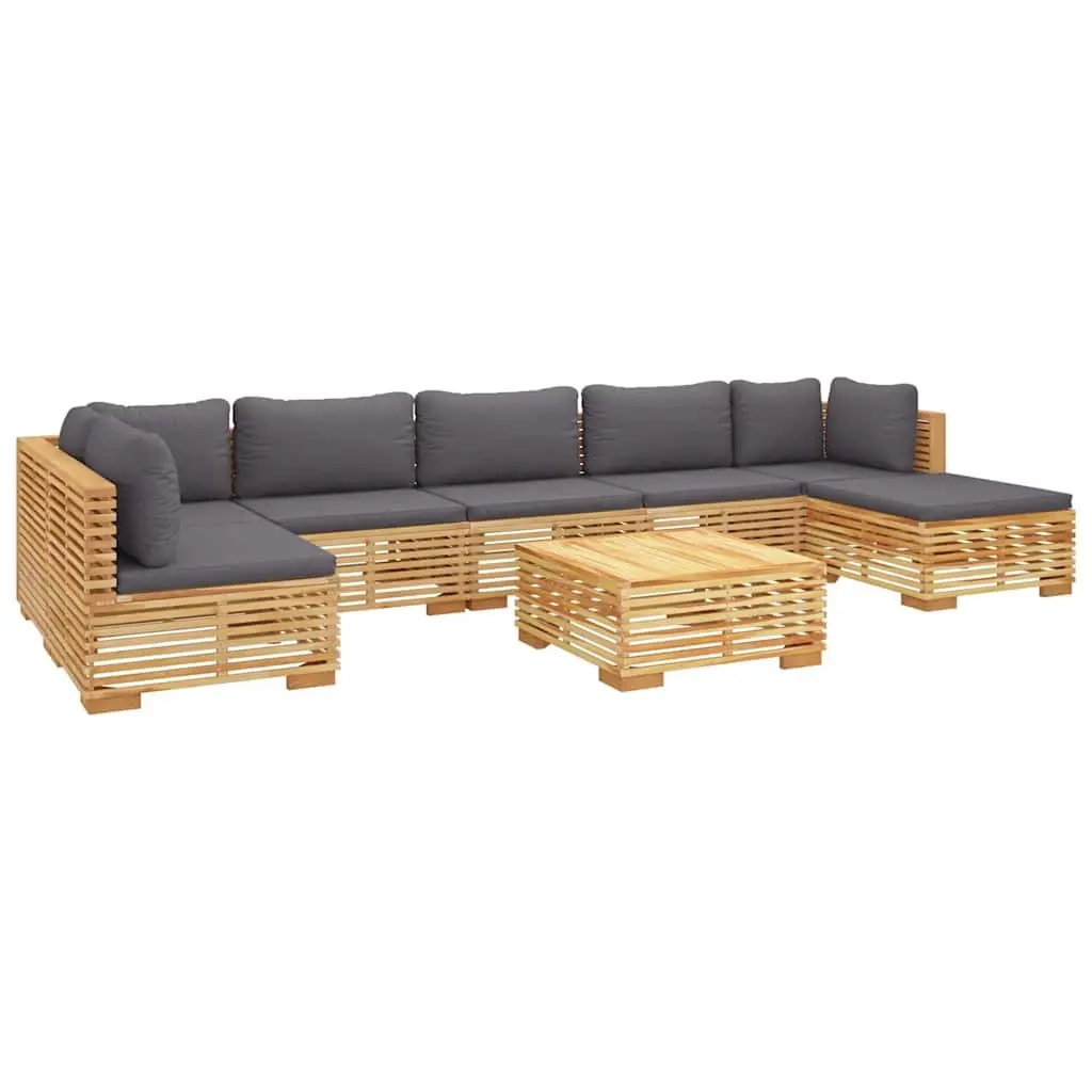 8 Piece Garden Lounge Set Brown Solid Teak Wood Cushions Outdoor Furniture