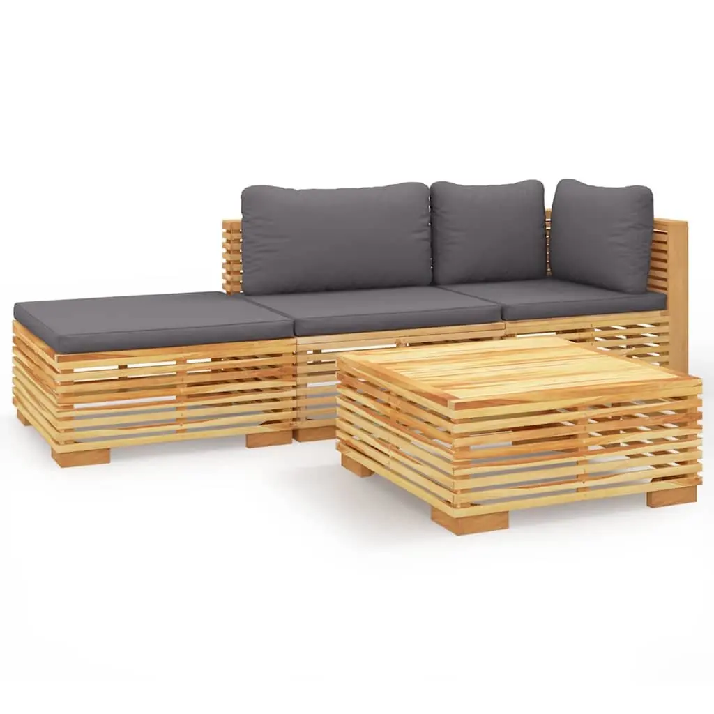 Garden Lounge Set Brown 4 Piece Solid Wood Outdoor Furniture with Cushions