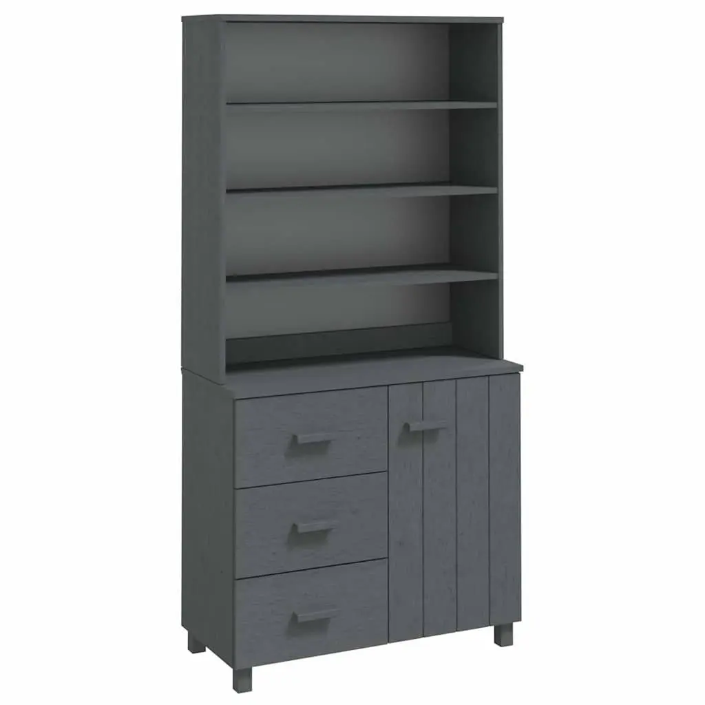 Wooden Highboard Grey Solid Pinewood Storage Cabinet with Doors Drawers Shelves