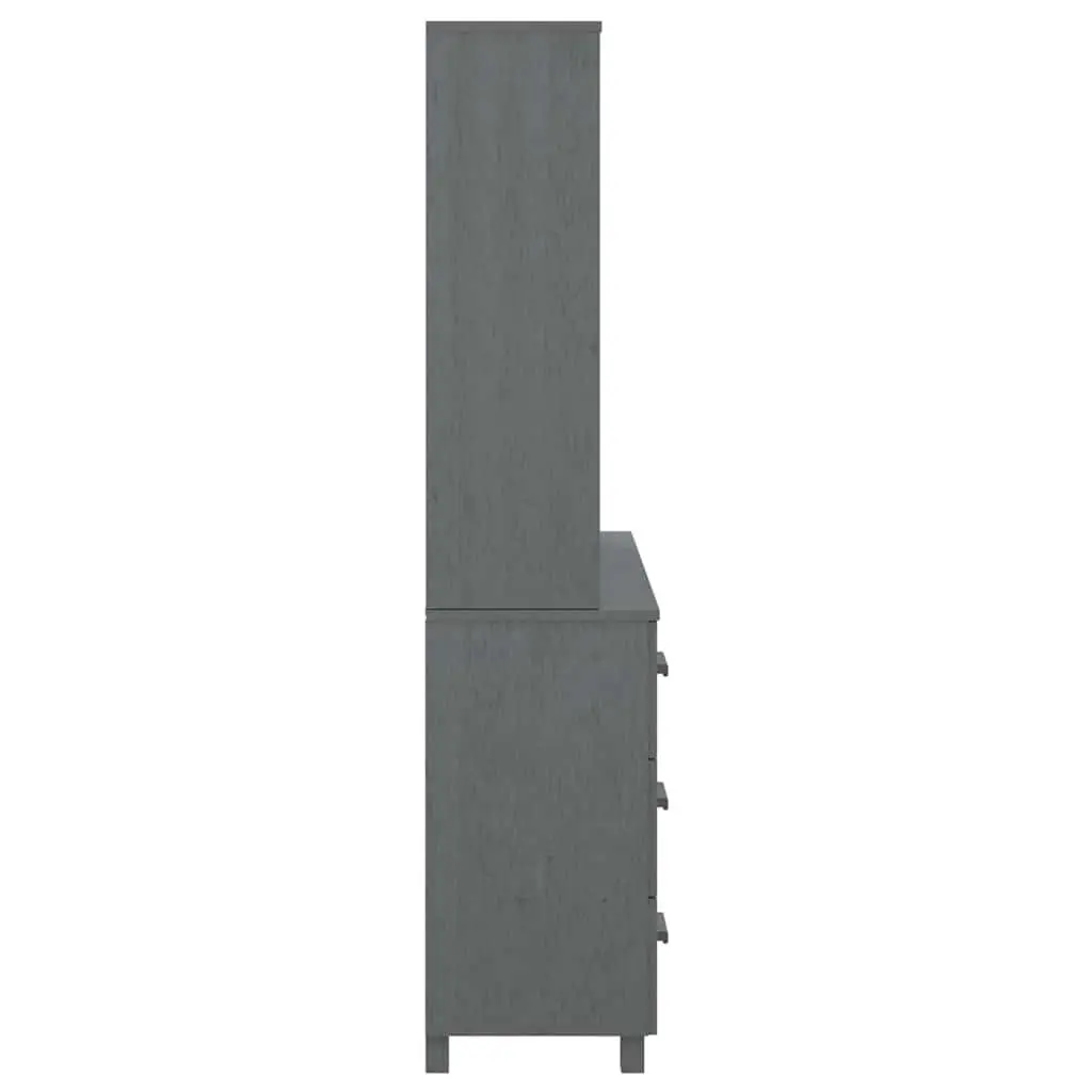 Wooden Highboard Grey Solid Pinewood Storage Cabinet with Doors Drawers Shelves