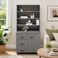 Compact Wooden Highboard Sideboard in Grey