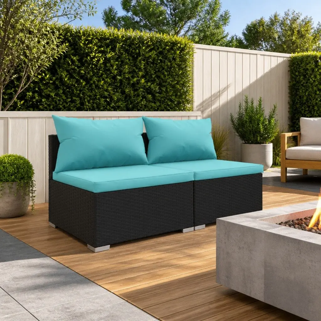 Modular Garden Lounge Set Black 2 Piece Water-Resistant PE Rattan Outdoor Furniture with Cushions