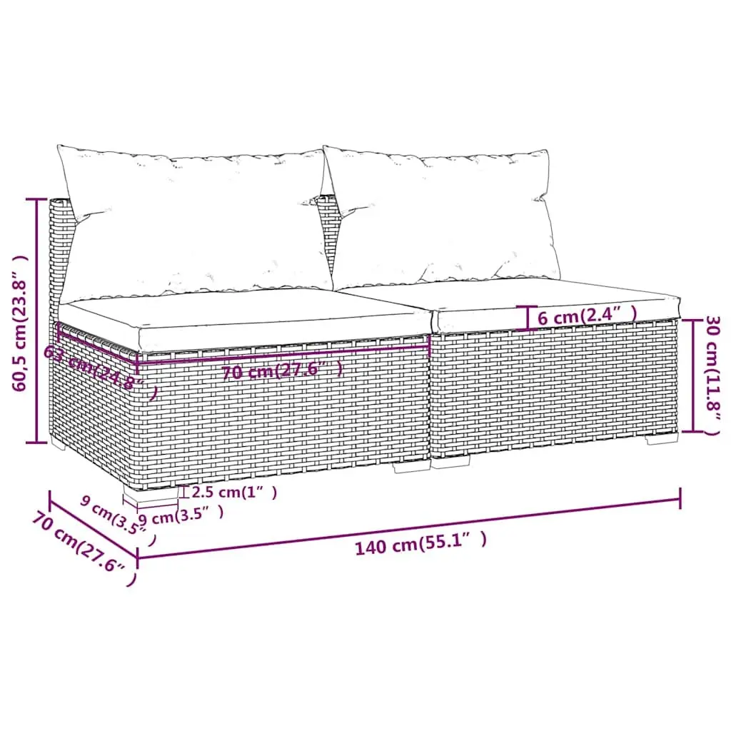 Garden Lounge Set 2 Piece Outdoor Furniture with Removable Cushions Brown