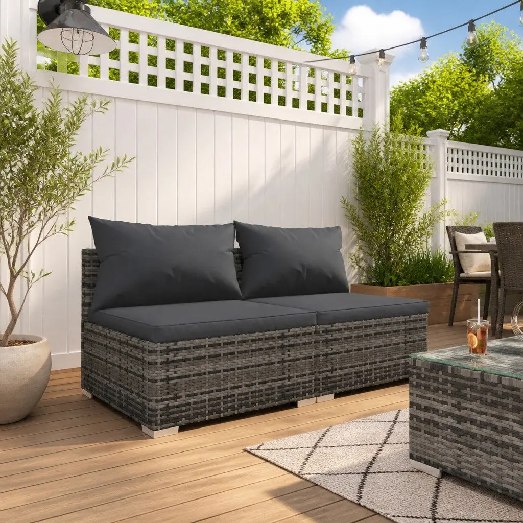 Garden Lounge Set 2 Piece Poly Rattan Outdoor Furniture with Cushions Grey