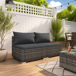 Garden Lounge Set 2 Piece Poly Rattan Outdoor Furniture with Cushions Grey