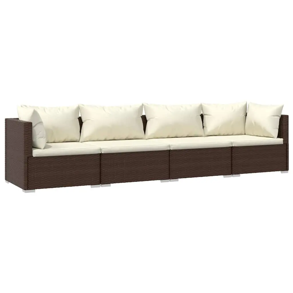 Garden Lounge Set Brown 4 Piece Modular Outdoor Patio Furniture with Removable Cushions