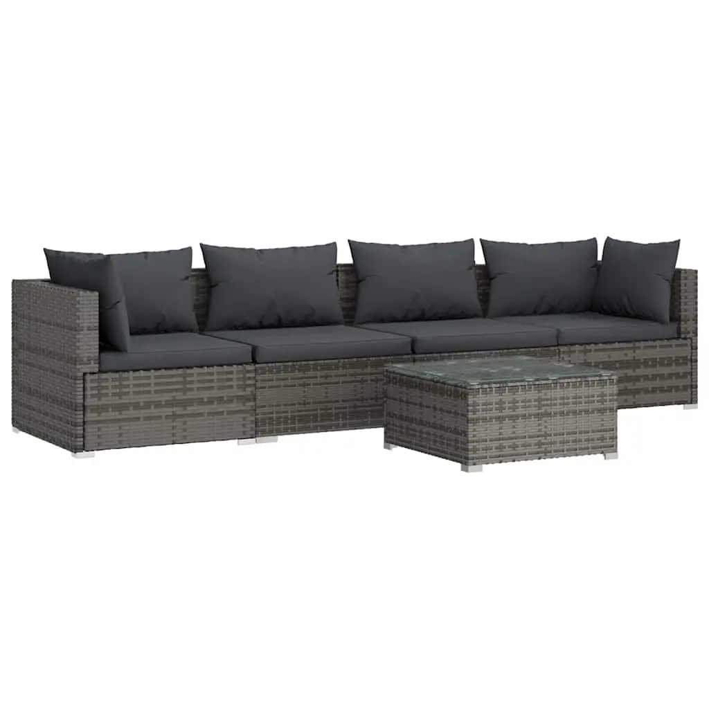 5 Piece Garden Lounge Set Modular Poly Rattan Outdoor Furniture with Cushions