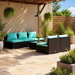 Garden Lounge Set 6 Piece Outdoor Patio Furniture Poly Rattan Modular with