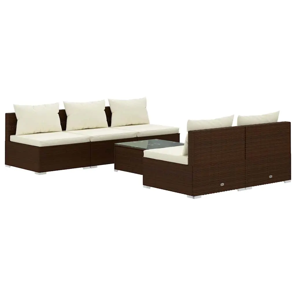 Garden Lounge Set 6 Piece Outdoor Furniture Poly Rattan Brown with Cushions