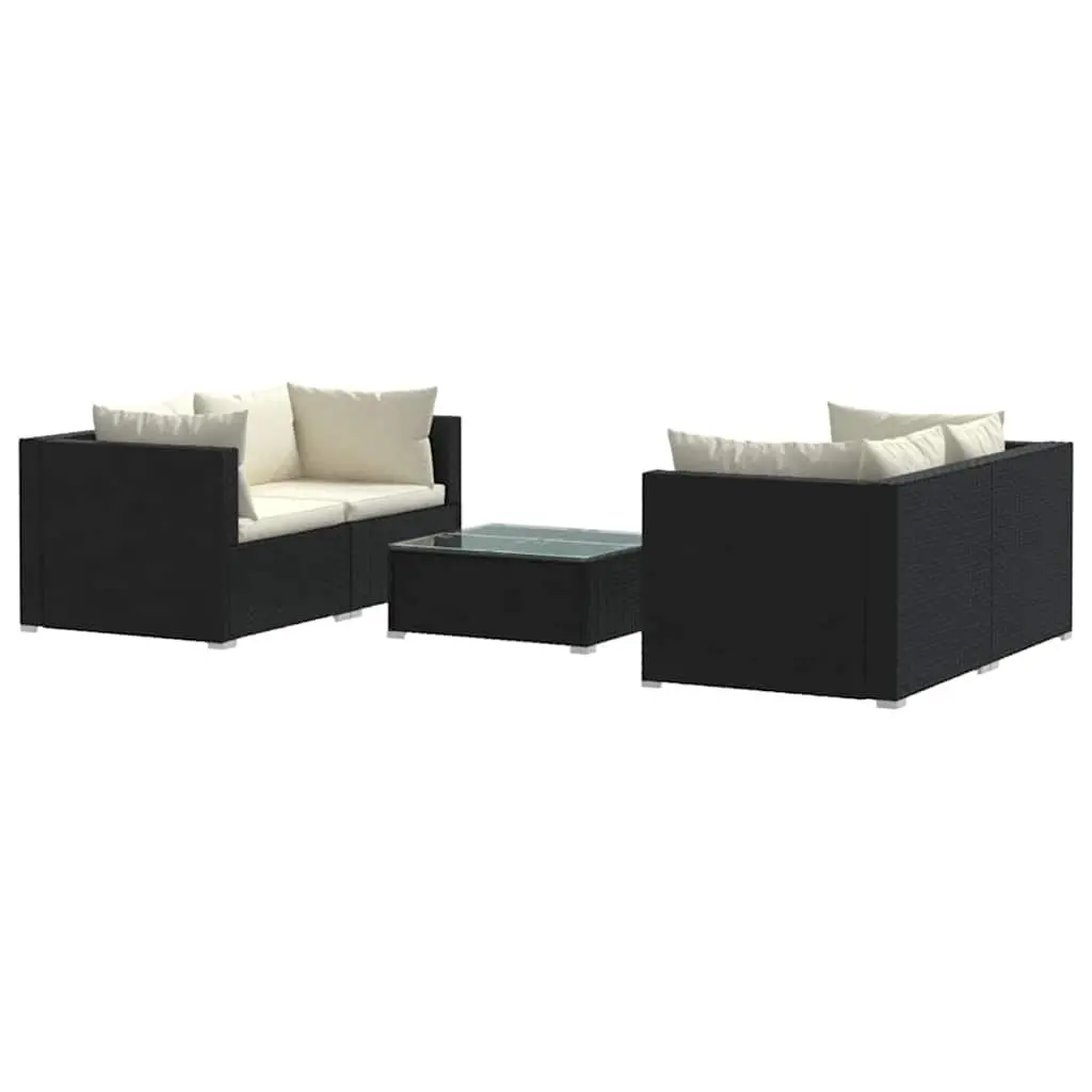 5 Piece Poly Rattan Garden Lounge Set with Cushions Modular Outdoor Furniture