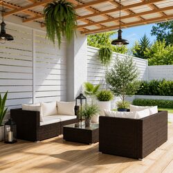 5 Piece Poly Rattan Garden Lounge Set with Cushions Outdoor Patio Furniture