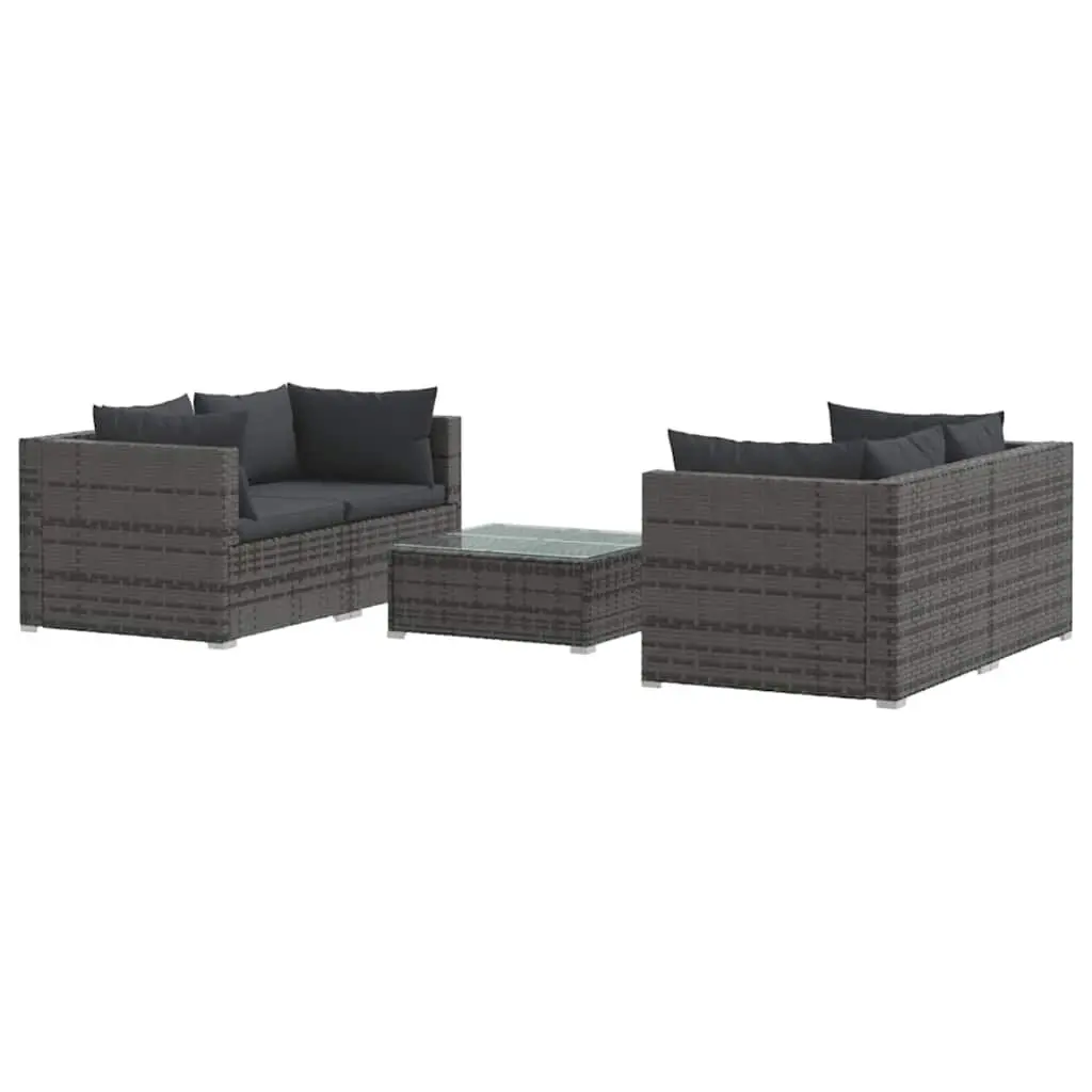 Garden Lounge Set 5 Piece Poly Rattan Outdoor Furniture with Cushions Grey