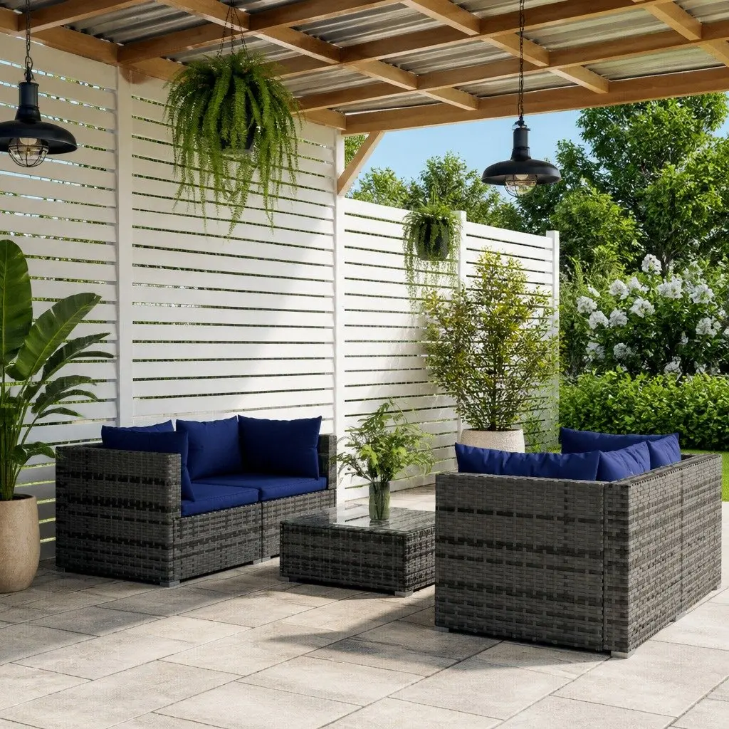 Garden Lounge Set 5 Piece Poly Rattan Outdoor Furniture with Cushions Grey