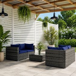 Garden Lounge Set 5 Piece Poly Rattan Outdoor Furniture with Cushions Grey