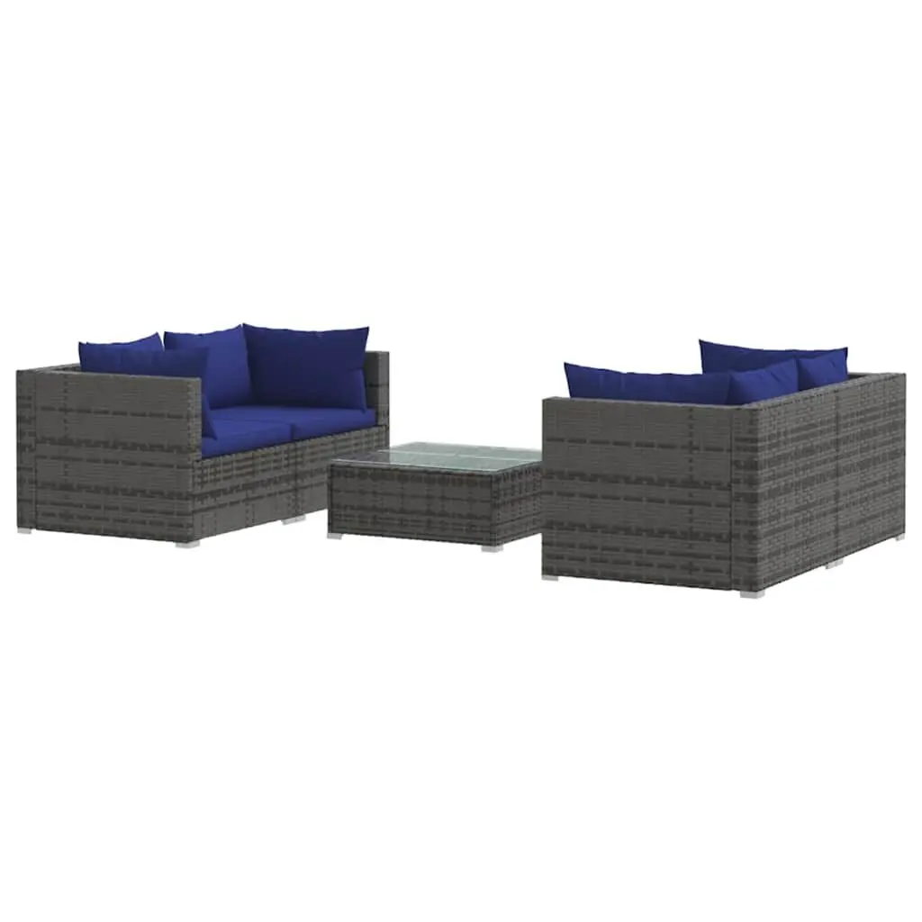 Garden Lounge Set 5 Piece Poly Rattan Outdoor Furniture with Cushions Grey