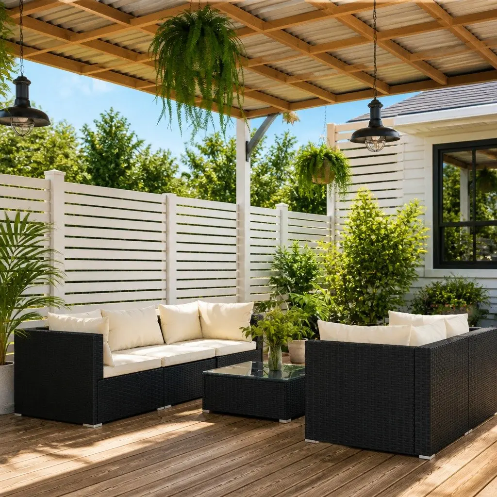 Outdoor Garden Lounge Set 6 Piece Modular Patio Furniture with Cushions Black