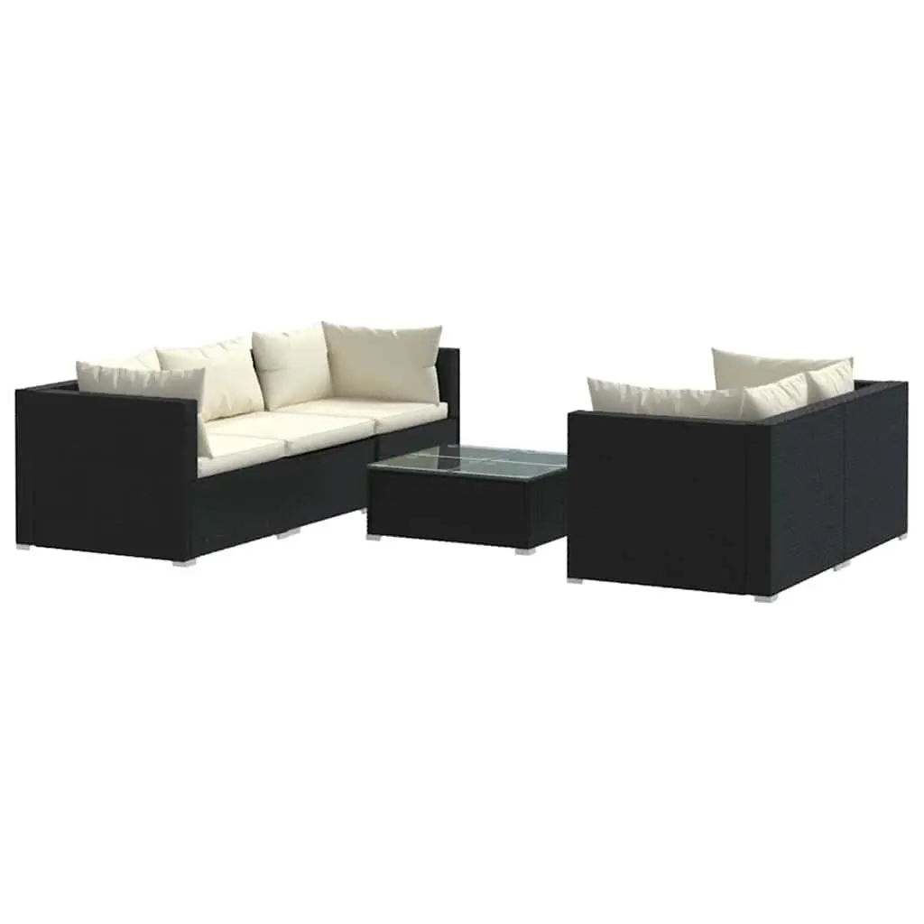 Outdoor Garden Lounge Set 6 Piece Modular Patio Furniture with Cushions Black