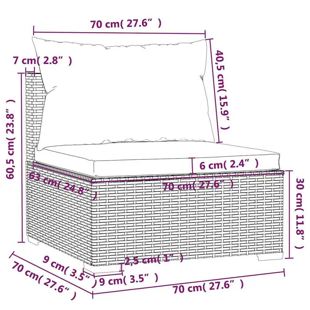 Outdoor Garden Lounge Set 6 Piece Modular Patio Furniture with Cushions Black