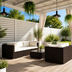 Garden Lounge Set 6 Piece Modular Outdoor Furniture with Cushions Brown Rattan