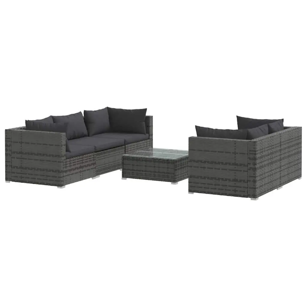 6 Piece Modular Garden Lounge Set Grey Water-Resistant PE Rattan Outdoor Furniture with Cushions