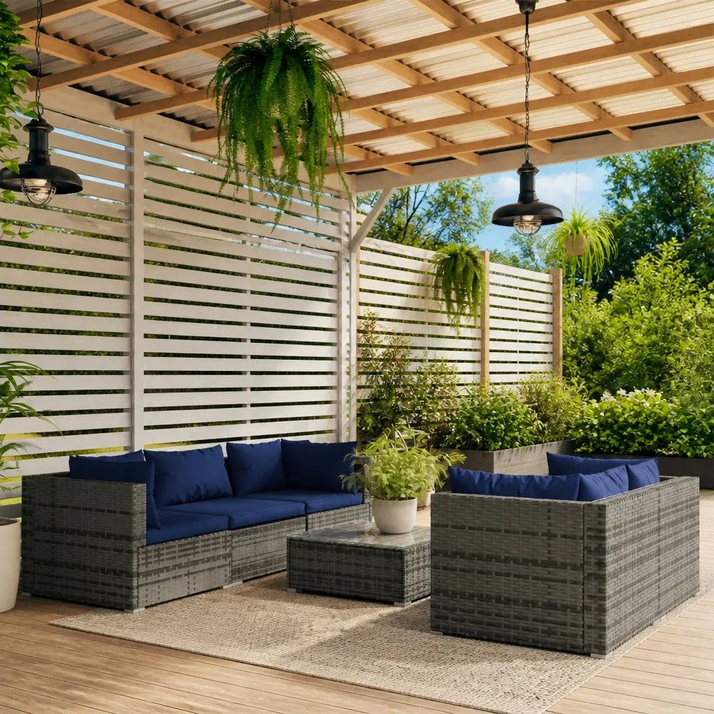 Garden Lounge Set 6 Piece Outdoor Patio Furniture Poly Rattan Grey Modular
