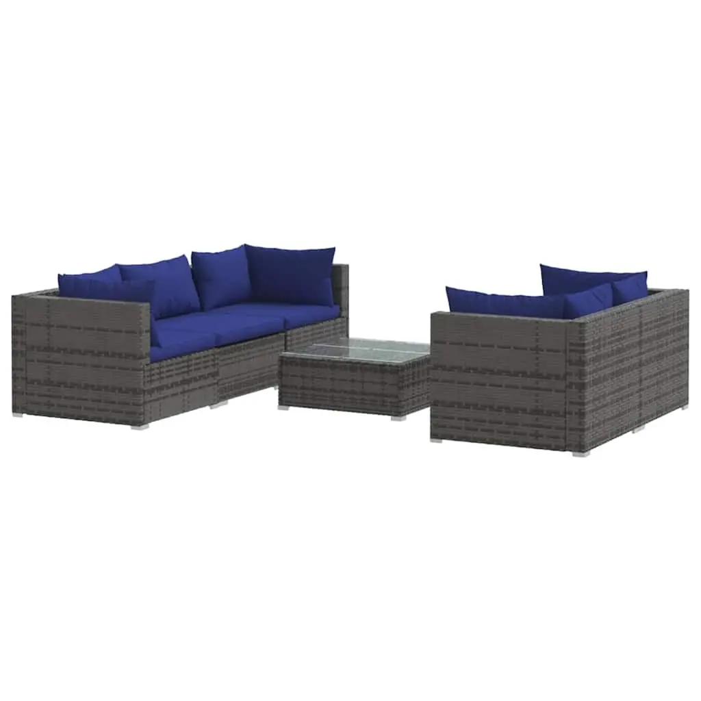 Garden Lounge Set 6 Piece Outdoor Patio Furniture Poly Rattan Grey Modular
