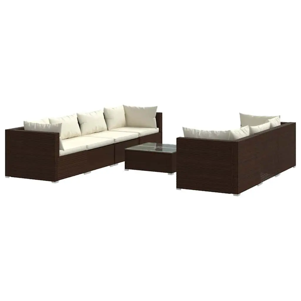 Garden Lounge Set 8 Piece Outdoor Furniture Poly Rattan Modular Brown Cushions
