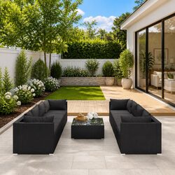 Concise 9 Piece Black Rattan Lounge Set Overview