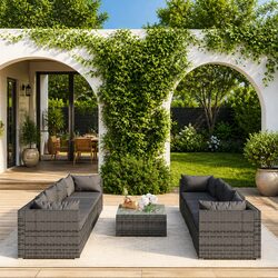 Garden Lounge Set 9 Piece Poly Rattan Outdoor Furniture with Cushions Grey