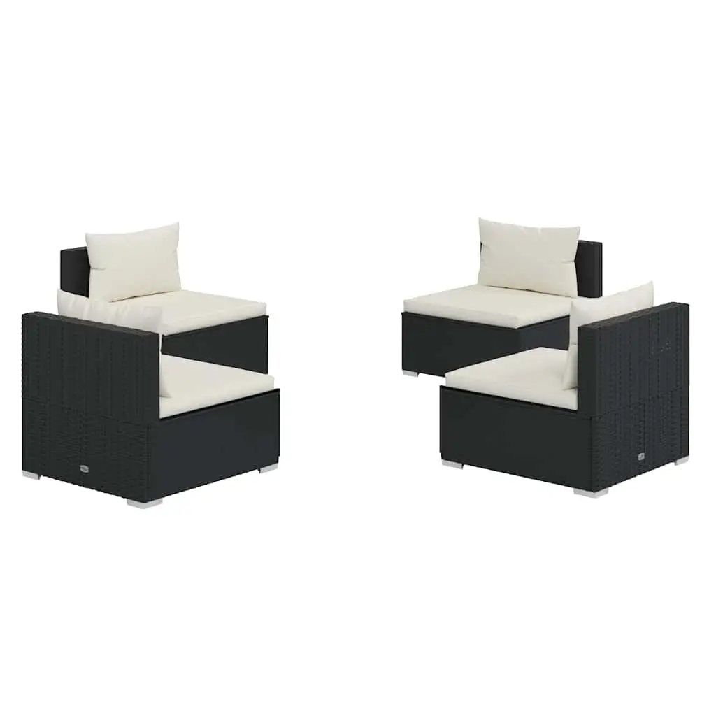 4 Piece Garden Lounge Set Black Modular Outdoor Furniture Water-Resistant PE Rattan