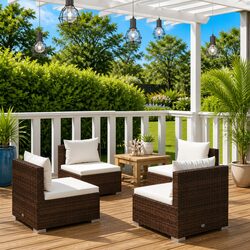 4 Piece Poly Rattan Garden Lounge Set Brown Outdoor Furniture with Cushions