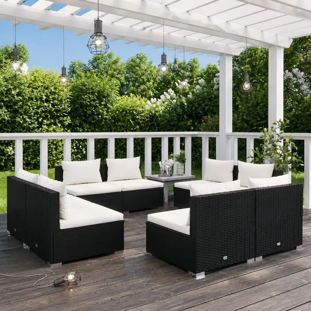 Garden Lounge Set 8 Piece Outdoor Patio Furniture Poly Rattan Black with