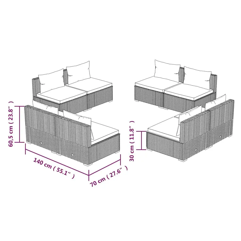 Garden Lounge Set 8 Piece Outdoor Patio Furniture Poly Rattan Black with