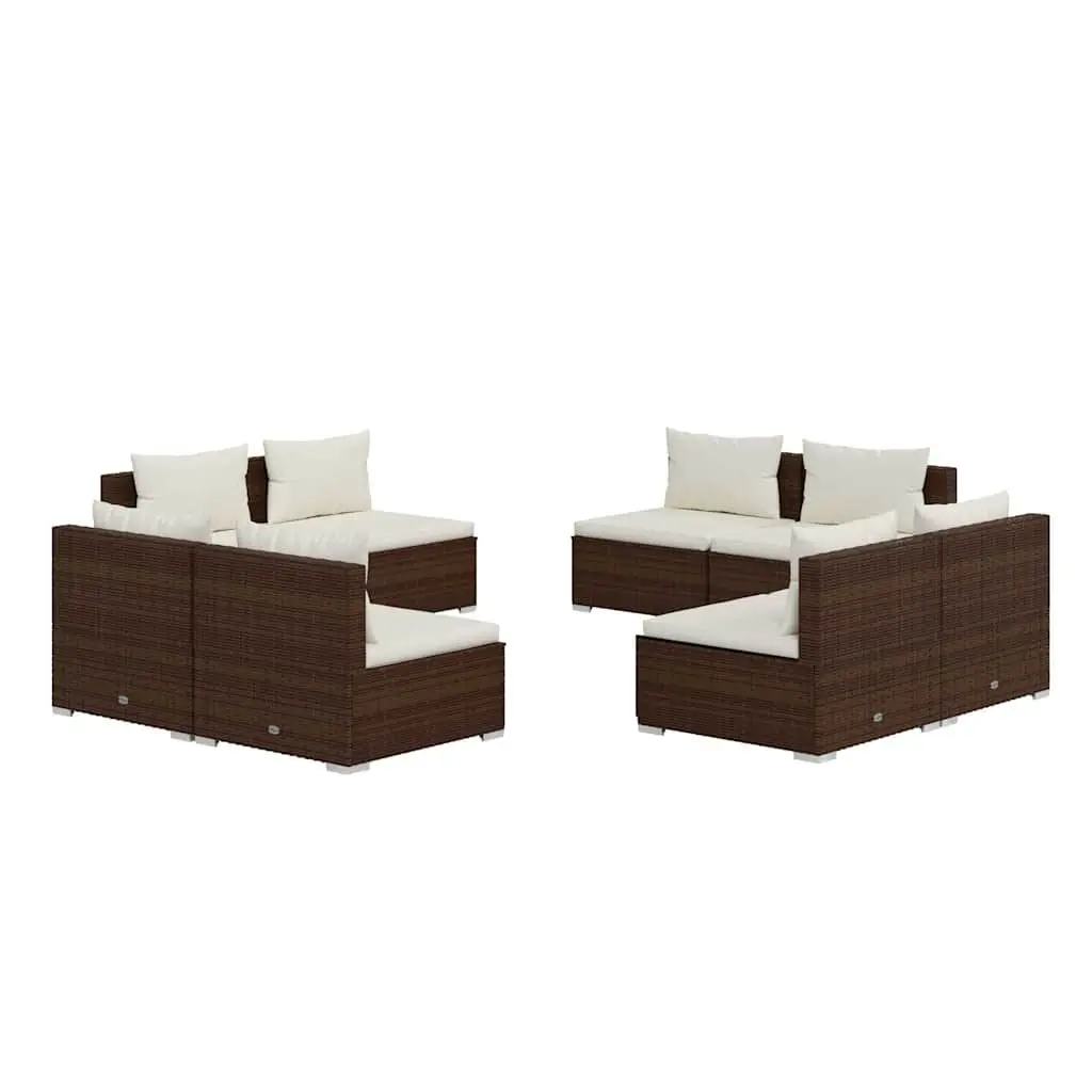 Garden Lounge Set 8 Piece Outdoor Furniture Poly Rattan Brown Modular Cushions