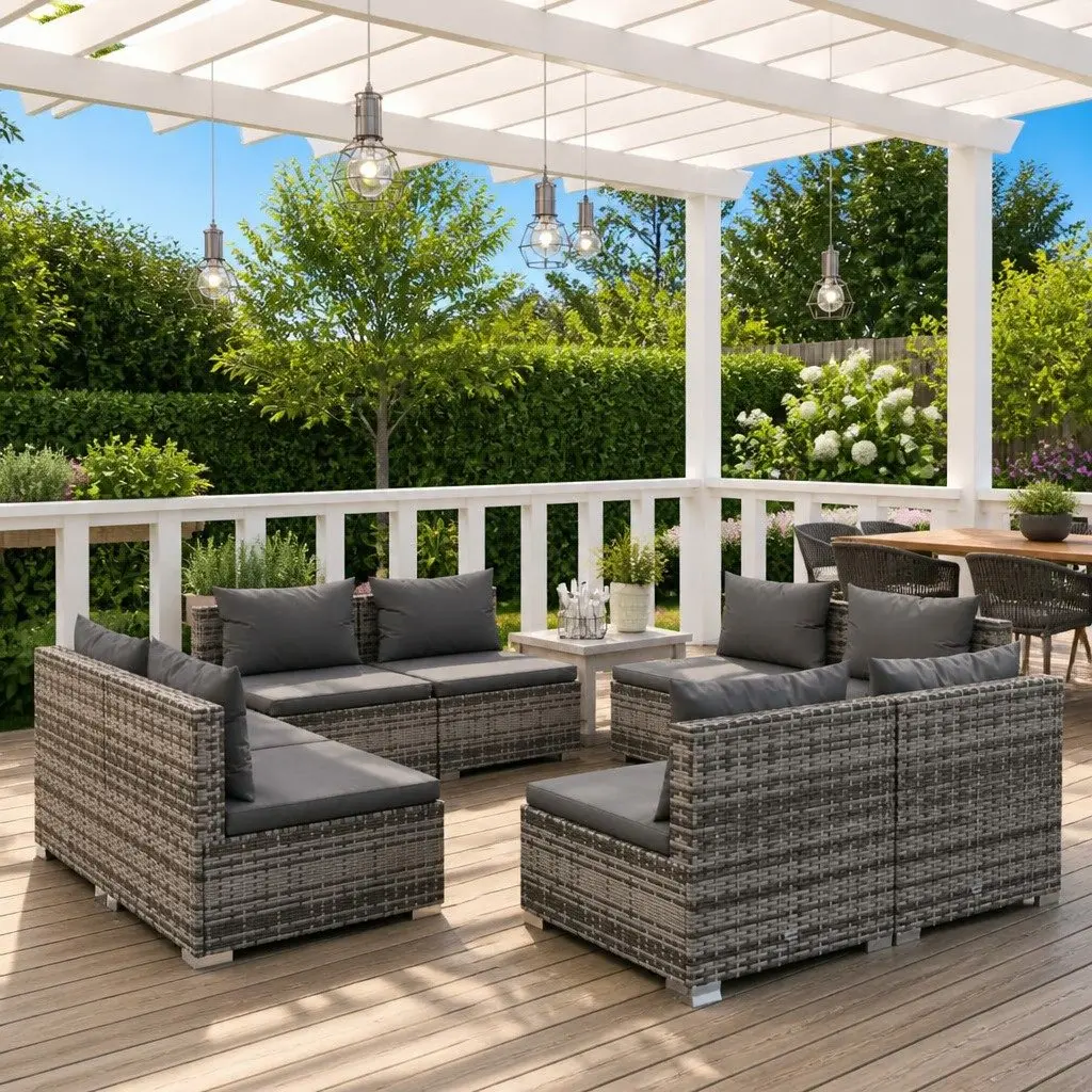Garden Lounge Set Grey 8 Piece Modular Outdoor Furniture with Cushions