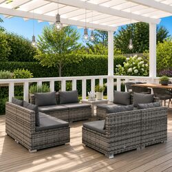 Garden Lounge Set 8 Piece Modular Outdoor Furniture with Cushions Grey Rattan