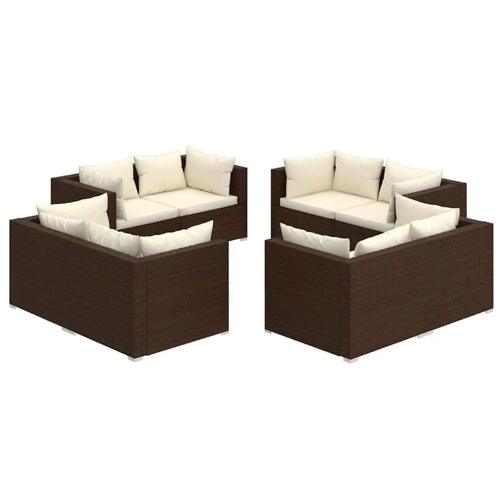 Garden Lounge Set 8 Piece Outdoor Furniture Poly Rattan Brown Modular Patio