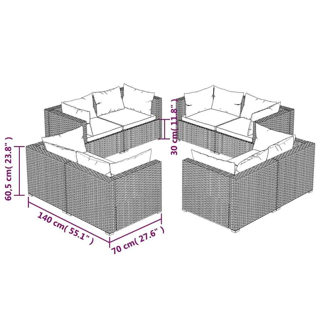 Garden Lounge Set 8 Piece Outdoor Furniture Poly Rattan Brown Modular Patio
