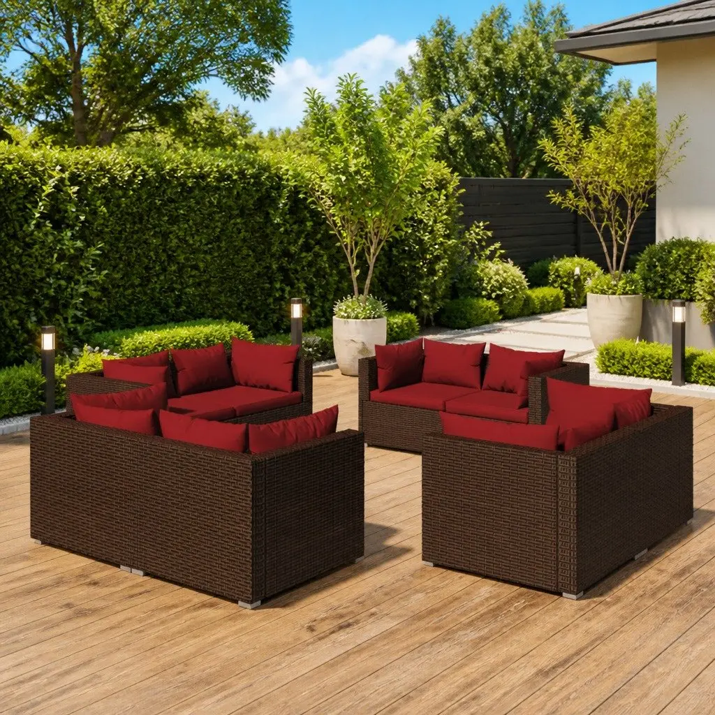 Garden Lounge Set Brown 8 Piece Modular Poly Rattan Outdoor Furniture with Cushions